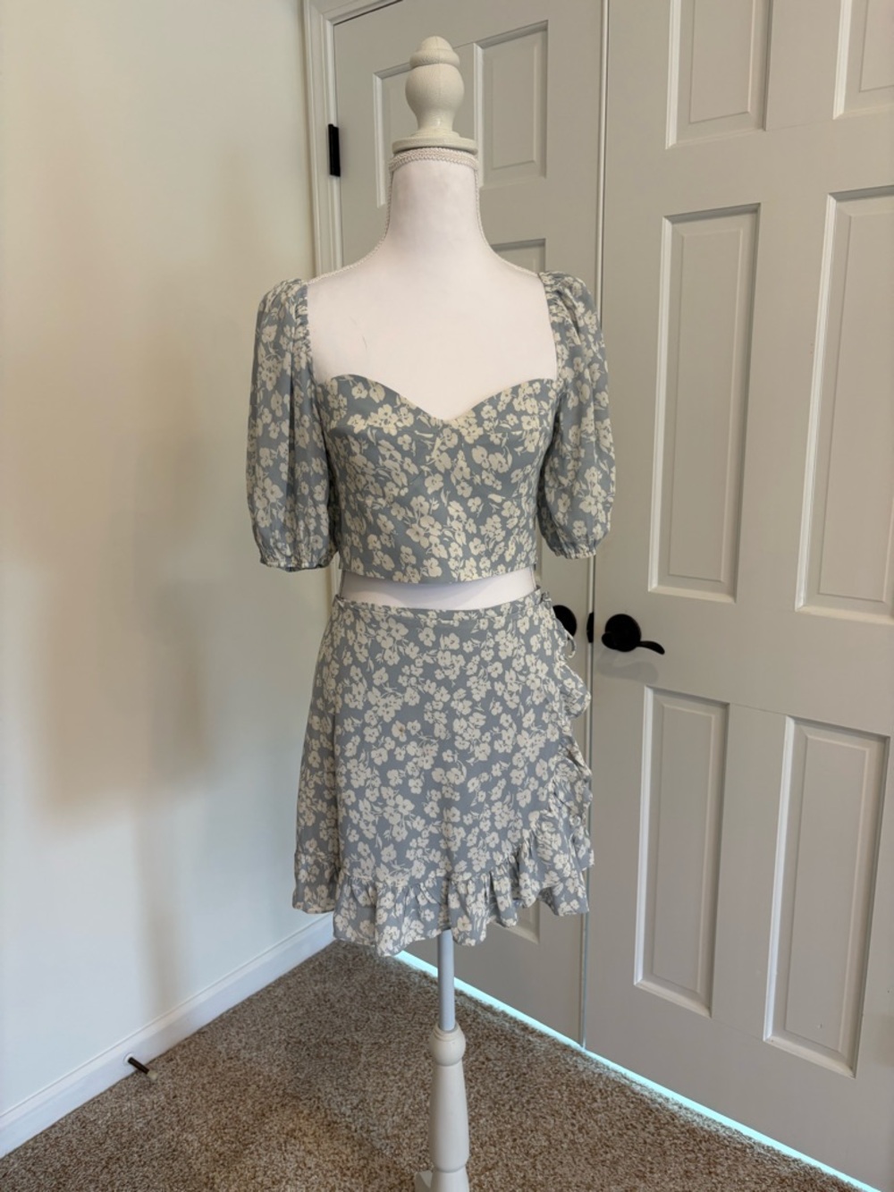 Reformation Sinead Two Piece - Pale Blue Floral Ruffle Set